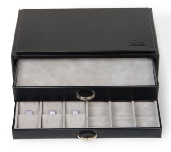 Jewellery/ Watch Accessories 2 Drawer Jewellery Chest - Black - Ring Slots & Earrings Chest