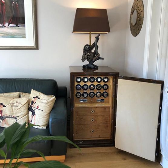 Lichfield Bespoke Safes Burr Walnut and Pippy Oak Grade 1 Watch Winder Safe - 15 Watch Winderswith 3 Drawers