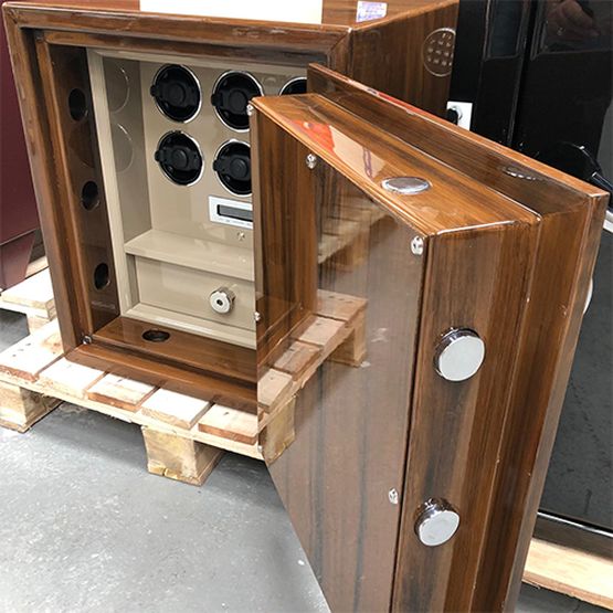 Johnson's Of Lichfield Burr Walnut High Gloss Lacquer Watch Winder Safe - Size 2.5 (Holds up to 6 Watch Winders)