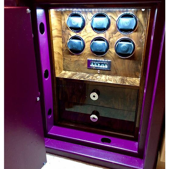 Lichfield Bespoke Safes Matt Plum Grade 1 Watch Winder Safe - 6 Watch Winders and 2 Drawers