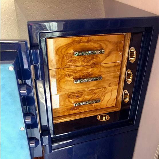 Lichfield Bespoke Safes Navy Blue High Gloss Lacquer Grade 1 Jewellery Safe - 3 Soft Close Jewellery Drawers
