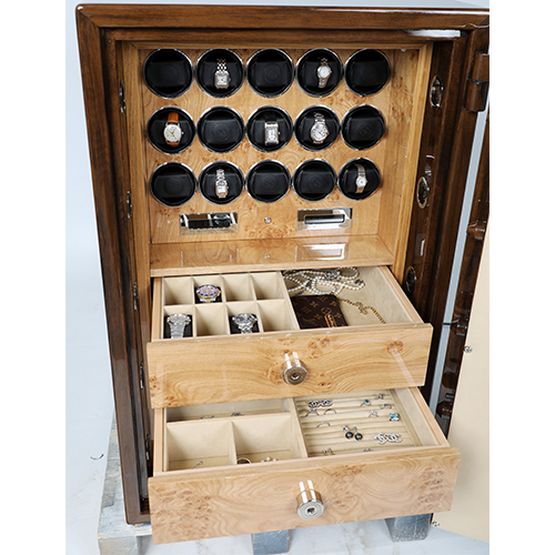 Walnut and Pippy Oak Grade 1 Watch Winder Safe by Johnson's Of